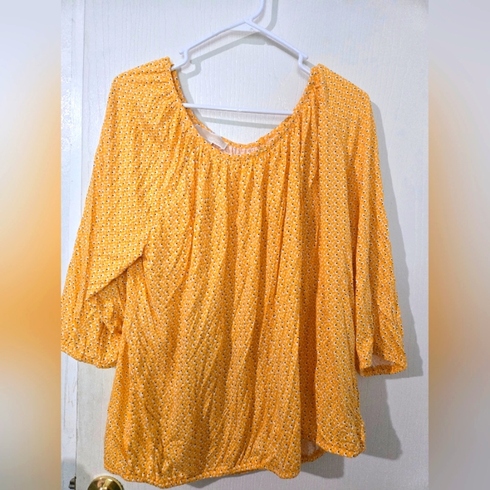 2X Michael Kors Women's Jasmine Yellow Blouse, Elastic Sleeves New